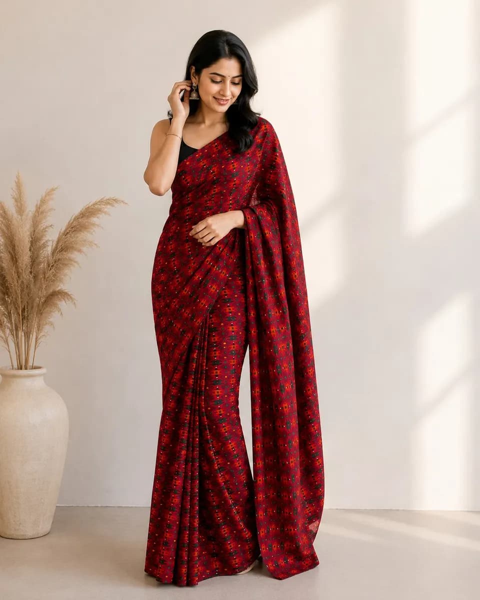 Dashain Crimson Dhaka Saree