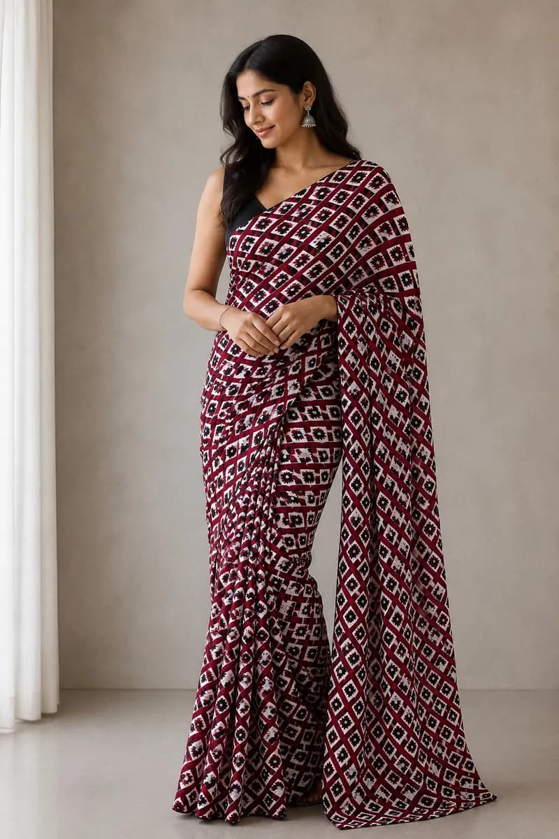 Himchuli Maroon Dhaka Saree