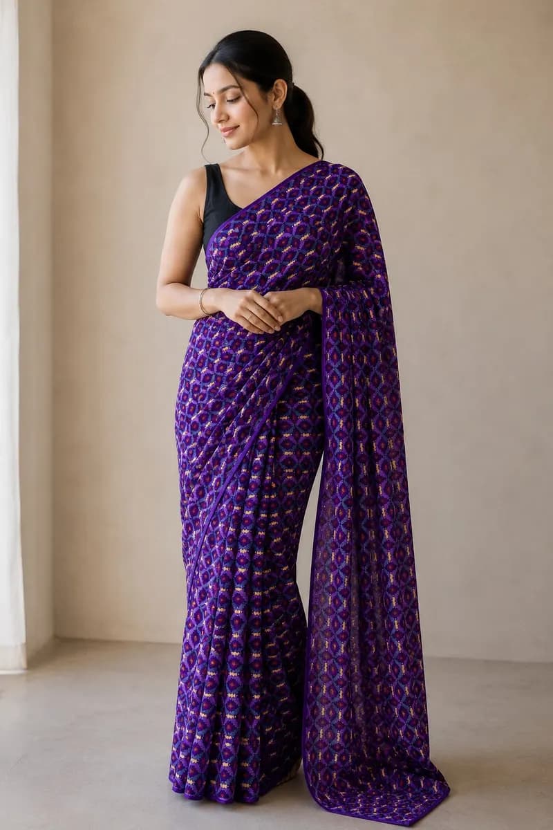 Jamuni Purple Dhaka Saree