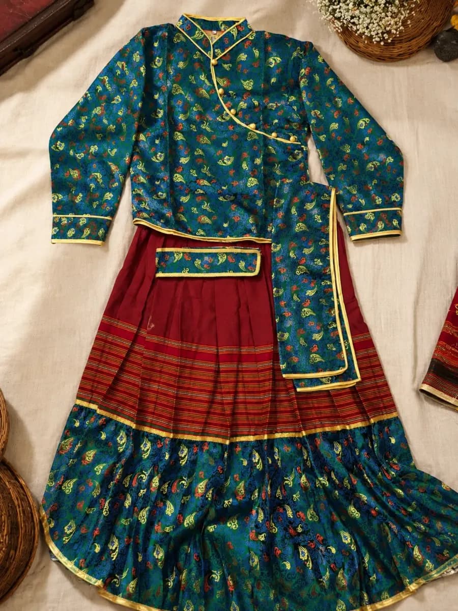 Nepali Dhaka-Inspired Cholo & Lehenga Set