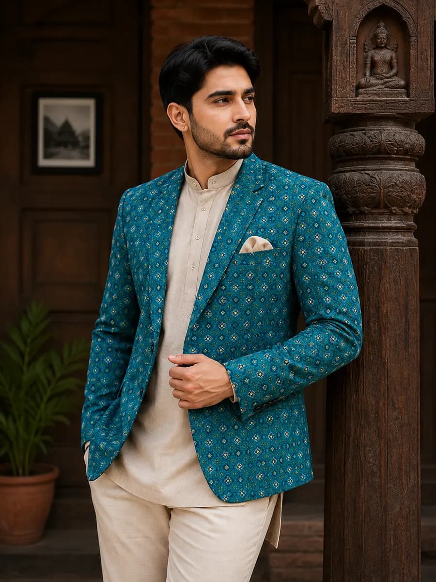Rara Blue Dhaka Blazer & Topi