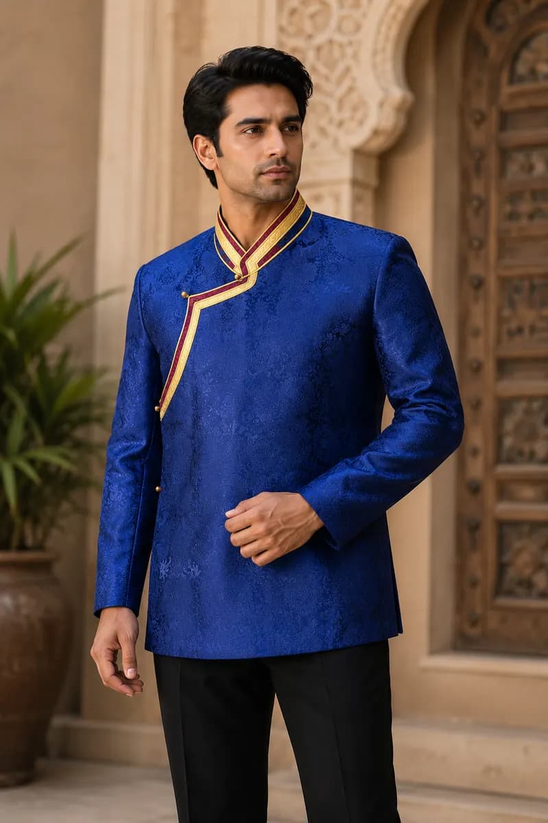 Royal Blue Brocade Daura Tunic