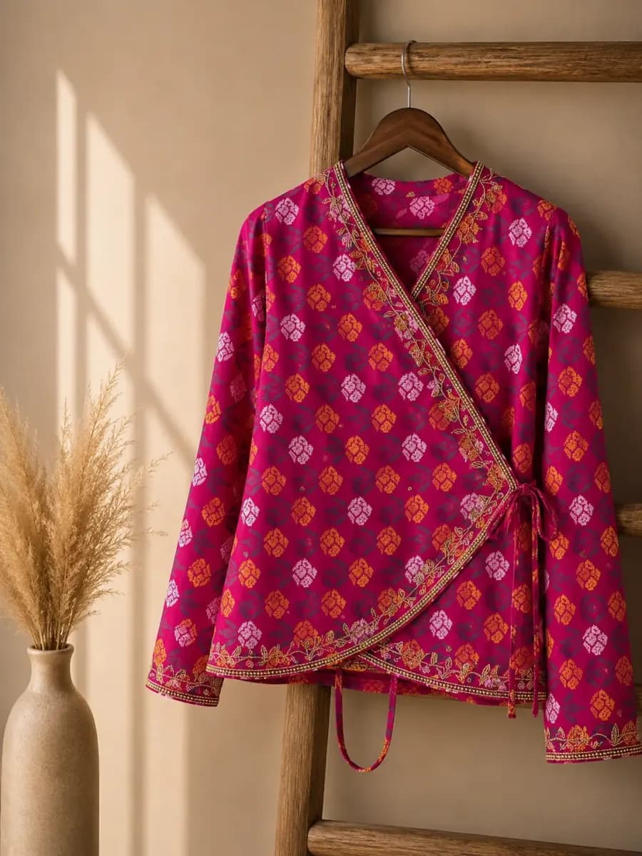 Royal Magenta Nepali-Inspired Floral Wrap Top