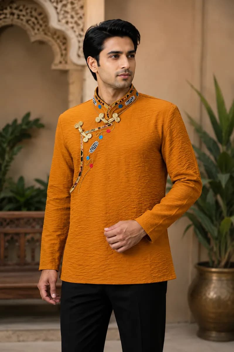 Saffron Embroidered Daura Tunic