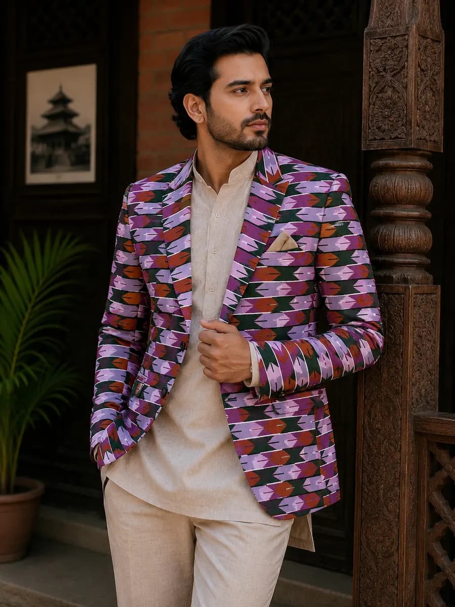 Sunakhari Lilac Dhaka Blazer & Topi